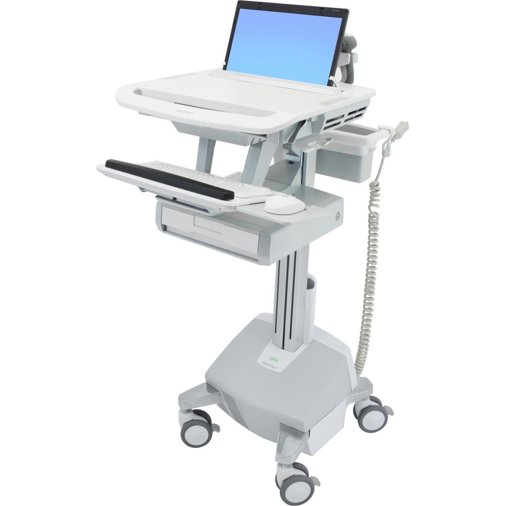 Ergotron StyleView Laptop Cart Desk Workstation 1 Drawer, 50-1/2inH x 17-1/2inW x 30-3/4inD, White/Gray MPN:SV44-1112-1