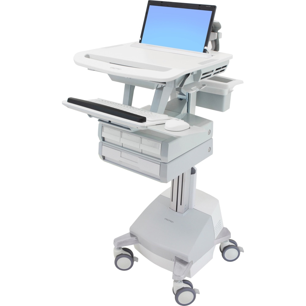 Ergotron StyleView Laptop Cart Desk Workstation SLA Powered, 4 Drawers, 50-1/2inH x 17-1/2inW x 30-3/4inD, White/Gray MPN:SV44-1141-1