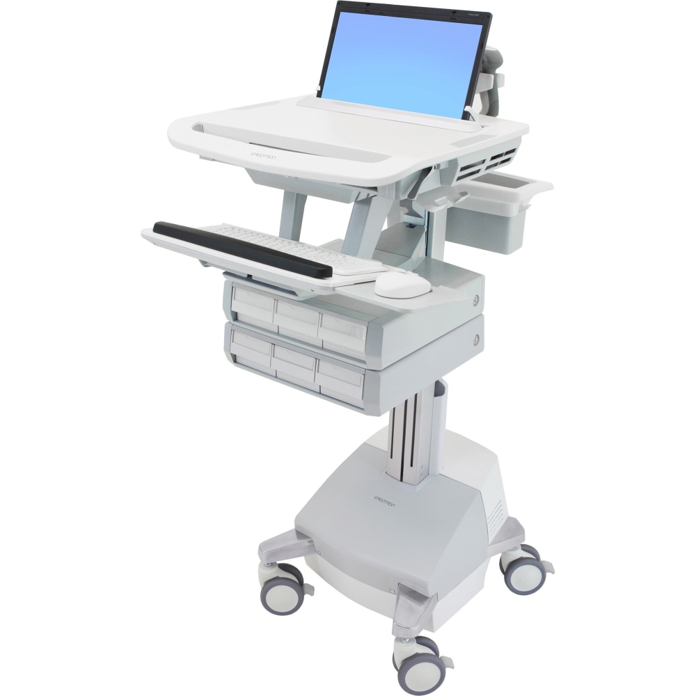 Ergotron StyleView Laptop Cart Desk Workstation SLA Powered, 6 Drawers, 50-1/2inH x 17-1/2inW x 30-3/4inD, White/Gray MPN:SV44-1161-1