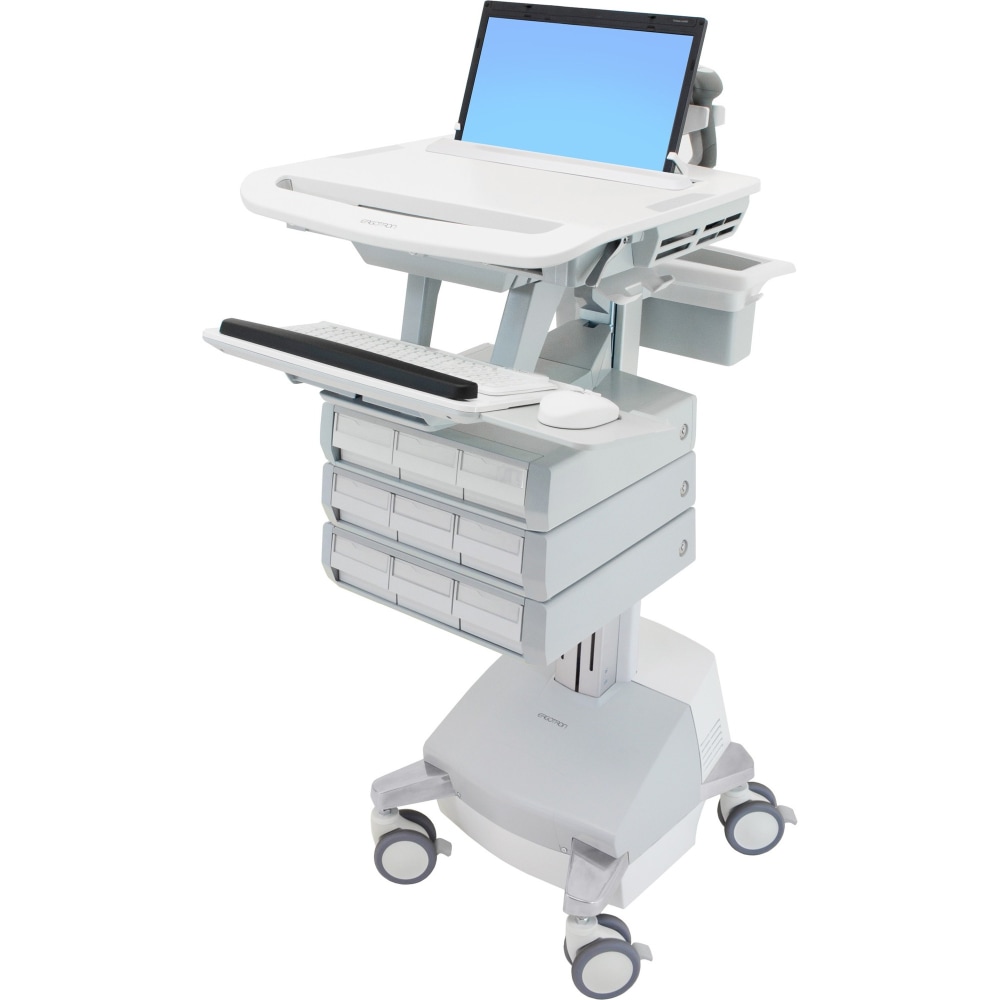 Ergotron StyleView Laptop Cart Desk Workstation SLA Powered, 9 Drawers, 50-1/2inH x 17-1/2inW x 30-3/4inD, White/Gray MPN:SV44-1191-1