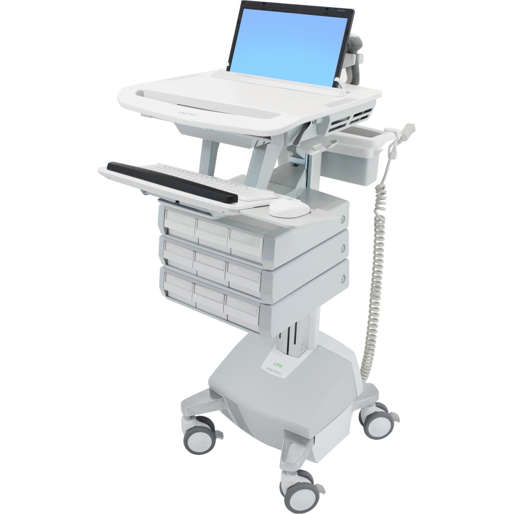 Ergotron StyleView Laptop Cart Desk Workstation 3 Drawers, 50-1/2inH x 17-1/2inW x 30-3/4inD, White/Gray MPN:SV44-1192-1