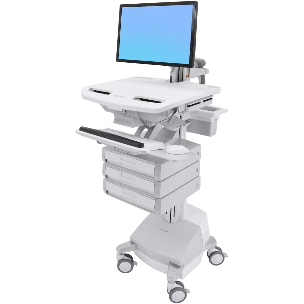 Ergotron StyleView Cart with LCD Arm, SLA Powered, 3 Drawers (1x3) - Up to 24in Screen Support - 37.04 lb Load Capacity - Floor - Plastic, Aluminum, Zinc-plated Steel MPN:SV44-1231-1