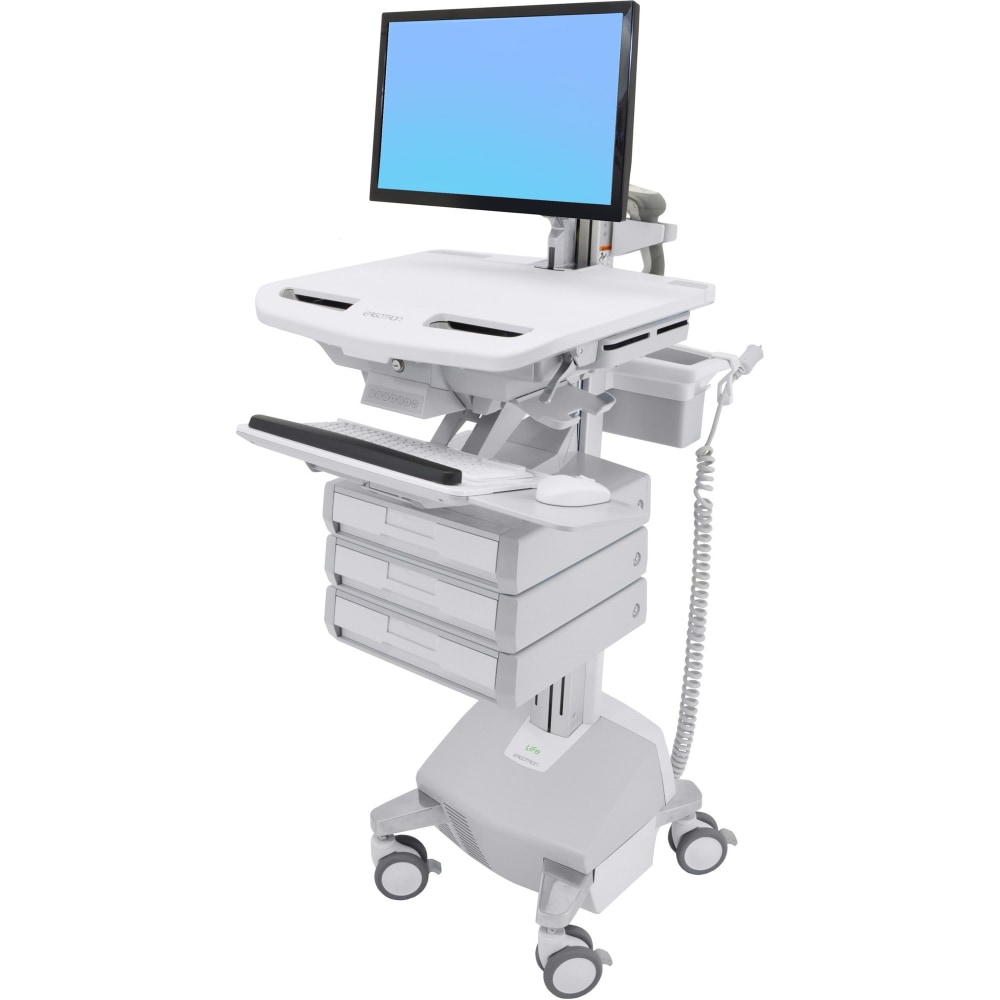 Ergotron StyleView Cart with LCD Arm, LiFe Powered, 3 Drawers (1x3) - Up to 24in Screen Support - 33 lb Load Capacity - Floor - Plastic, Aluminum, Zinc-plated Steel MPN:SV44-1232-1