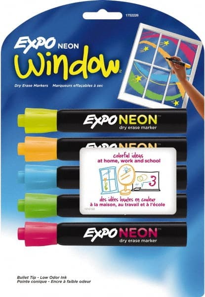 Blue, Green, Orange, Pink & Yellow Bullet Tip Neon 5 Pack Dry Erase Markers MPN:1752226