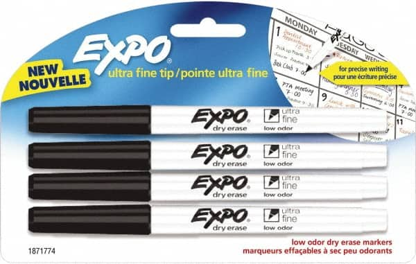 Pack of (4), Black Low Odor Ultra Fine Tip 4 Pack Dry Erase Markers MPN:1871774K