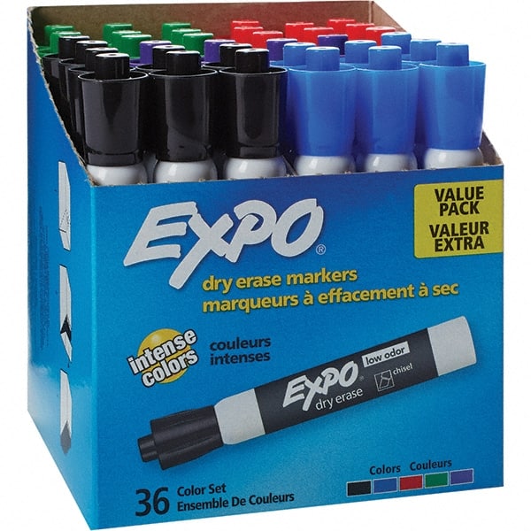 Dry Erase Markers & Accessories, Color: Black, Blue, Green, Red , Tip Type: Chisel , For Use With: Dry Erase Marker Boards , Includes: (36) Dry Erase Markers  MPN:1921061