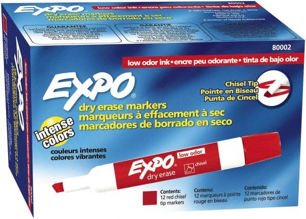 Pack of (12) Red Low Odor Chisel Tip 12 Pack Dry Erase Markers MPN:80002