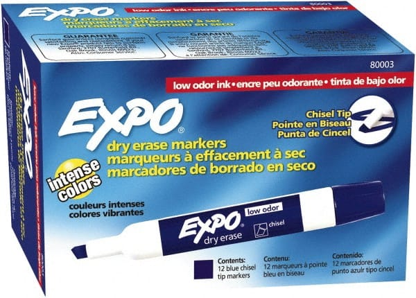 Pack of (12) Blue Low Odor Chisel Tip 12 Pack Dry Erase Markers MPN:80003