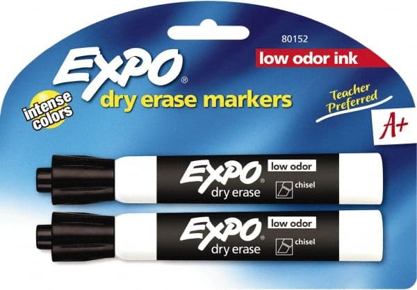 Pack of (2), Black, Low Odor Chisel Tip, Dry Erase Markers MPN:80152