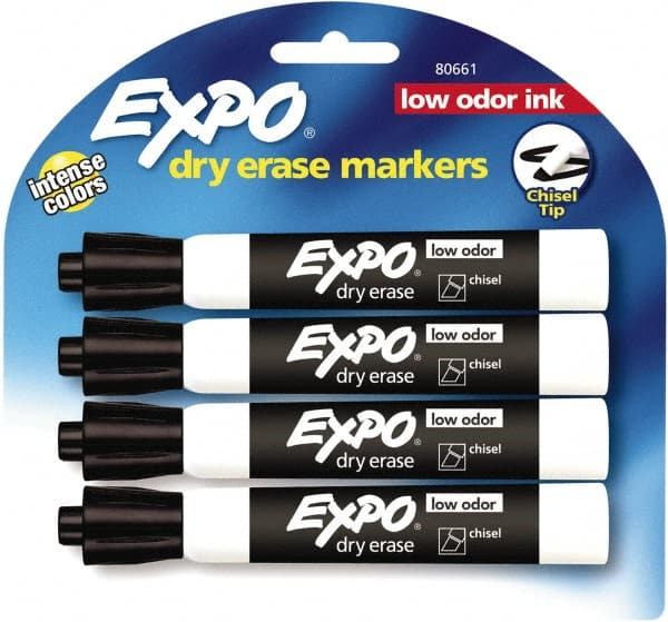 Pack of (4) Black Low Odor Chisel Tip 4 Pack Dry Erase Markers MPN:80661