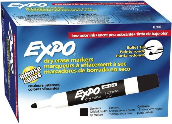 Black Low Odor Bullet Tip 12 Pack Dry Erase Markers MPN:82001