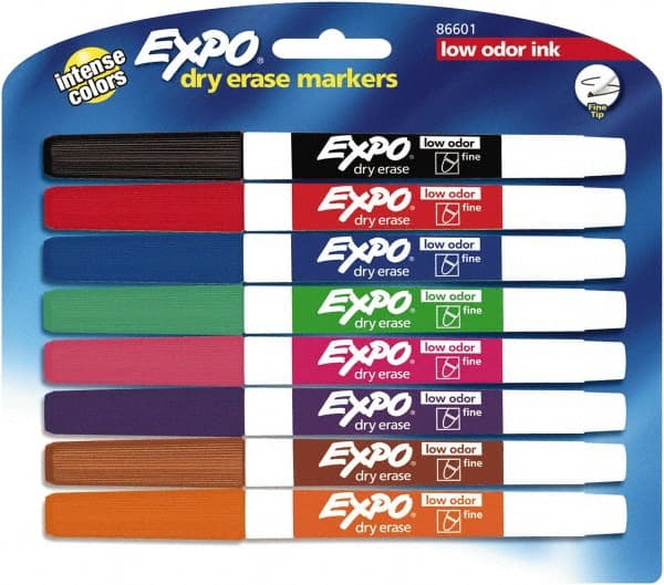 Pack of 8 Low Odor Fine Tip Dry Erase Markers, Black, Blue, Brown, Green, Orange, Pink, Purple & Red MPN:86601