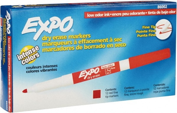 Pack of (12), Red, Fine Point, Low Odor Dry Erase Markers MPN:SAN86002