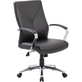 Boss Executive Chair with Arms - Leather - Mid Back - Black B10101-BK