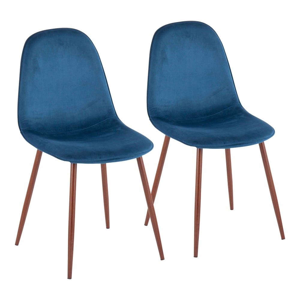 LumiSource Pebble Dining Chairs, Velvet, Blue/Walnut, Set Of 2 Chairs MPN:CH-PEBBLE WLVBU2