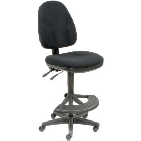 Interion® Synchro Work Stool - Fabric - 180° Footrest - Black 782BK506