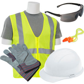 ERB® L3 New Hire Kit with Liberty® Cap & S362 Safety Vest L White/Gray/Hi-Viz Lime - Pkg Qty 6 WEL16538WHSM