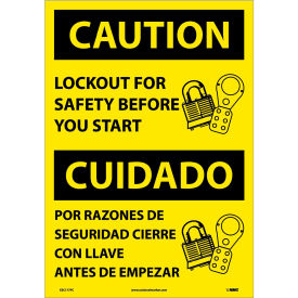 NMC™ Bilingual Vinyl Sign Caution Lockout For Safety Before You Start 14