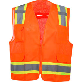 GSS Safety 1504 Premium Class 2 Fall Protection Mesh 6 Pockets Safety Vest Orange Large 1504-LG