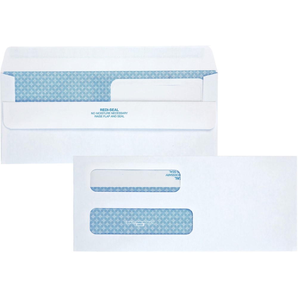 Quality Park No. 8 5/8 Double Window Security Tinted Check Envelopes - Document - Check - 3 5/8in Width x 8 5/8in Length - 24 lb - Self-sealing - 250 / Carton - White MPN:24531