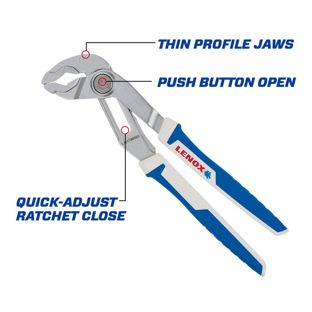 Slip Joint Pliers, Jaw Texture: Smooth , Jaw Length: 2.75in , Jaw Width: 0.5in , Overall Length: 12.00in , Thin Nose: No  MPN:LXHT90552