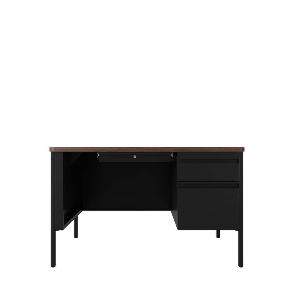 Steel Base Right Pedestal Desk: Woodgrain Laminate Top, Black & Walnut MPN:22652