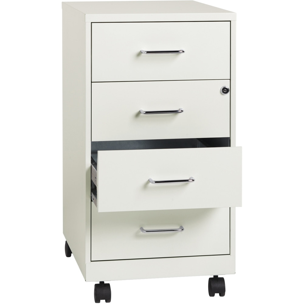 LYS Mobile Storage Cabinet - 14.3in x 18in x 26.5in - 4 x Drawer(s) for File - Letter, Legal - Glide Suspension, Locking Drawer, Mobility - White - Steel - Recycled - Assembly Required MPN:VF418DMWE