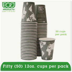 Eco-Products® World Art Renewable Resource Hot Cups 12 oz Gray 50/Pack EP-BHC12-WAPK