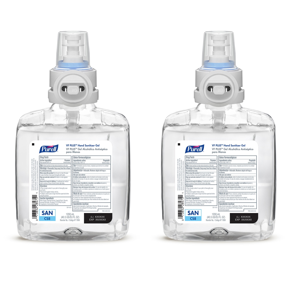 Purell VF PLUS Gel Hand Sanitizer Refills For CS8 Touch-Free Hand Sanitizer Dispensers, Fragrance Free, 40.6 Oz, Case Of 2 Refills MPN:7899-02