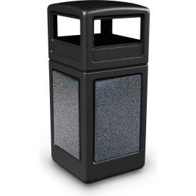 PolyTec™ Square Waste Container w/Dome Lid  Black w/Pepperstone Stone Panels 42-Gallon 72041399