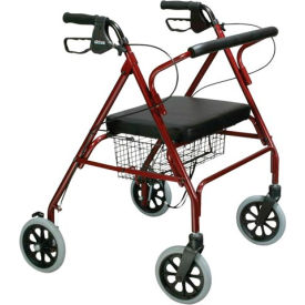 Heavy Duty Bariatric Rollator Walker with Large Padded Seat Red 10215RD-1