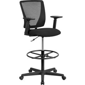 Flash Furniture Ergonomic Drafting Stool - Adjustable Arms - Mesh Back - Black 2100-A-GGGO-