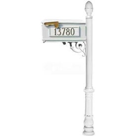 Lewiston Mailbox Post (Ornate Base & Pineapple Finial) w/3 Address Plates Support Brace White LMC-703-WHT