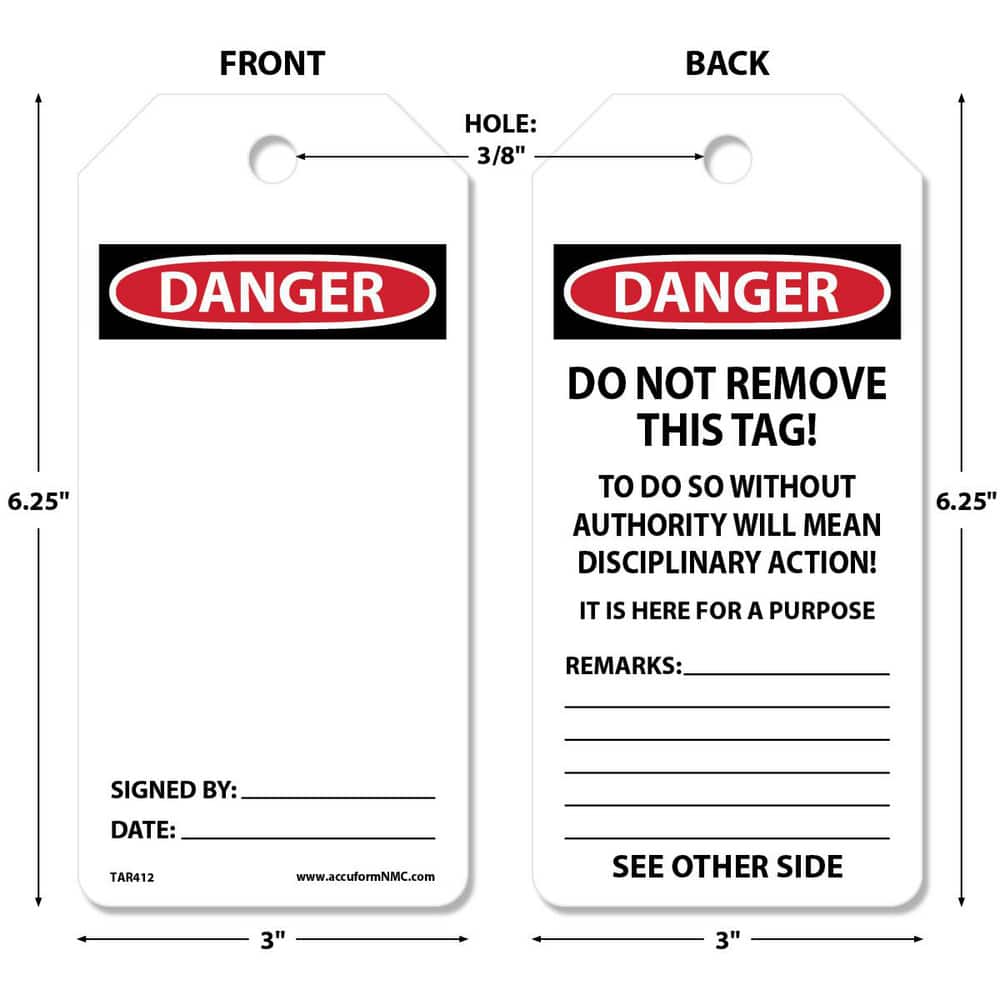 Safety & Facility Tags, Message Type: Blank , Header: DANGER , Legend: (Blank) , Material: Synthetic Paper , Legend Color: Black  MPN:TAR423