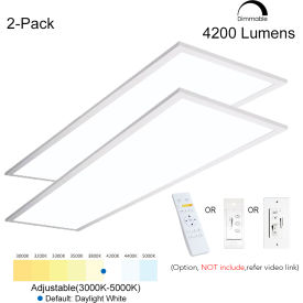 eSenLite® 1x4ft 35W 4550 LM LED Ceiling Panel Troffer Light 3000-5000K CCT Dim by Remote 2 PK EEBPTL1435W-RC