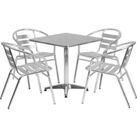 Flash Furniture® Square Aluminum Outdoor Dining Table Set w/ 4 Slat Back Chairs -ALUM-28SQ-017BCHR4-GGTLH