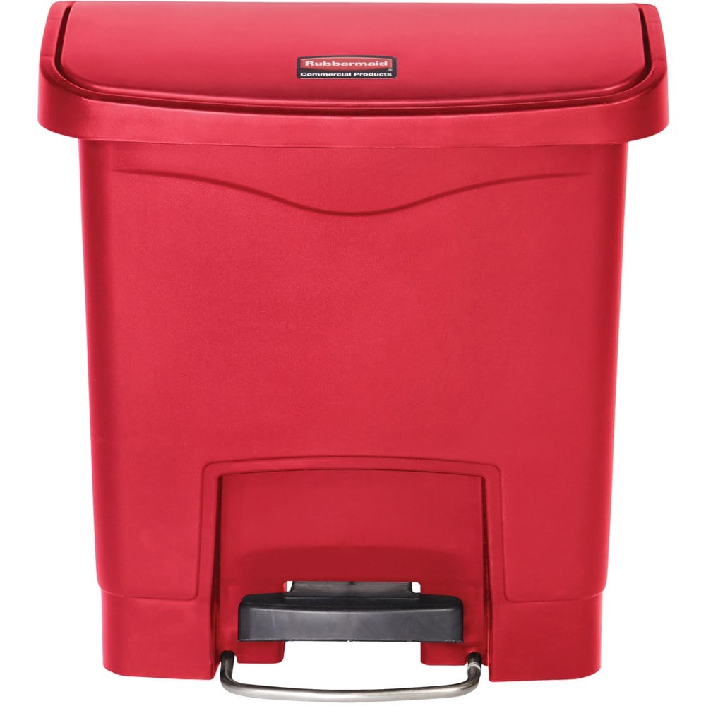 Rubbermaid Commercial 4G Slim Jim Front Step Container - Step-on Opening - 4 gal Capacity - Rectangular - Manual - Durable, Foot Pedal, Easy to Clean, Hinged, Fire-Safe, Chemical Resistant - 15.7in Height x 9.1in Width - Plastic, Resin - Red - 1 Each MPN: