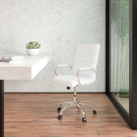 Flash Furniture Executive Swivel Chair - Mid Back - Leather - White 2286M-WH-GGGO-