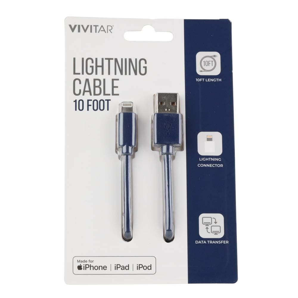 Vivitar Lightning To USB-A Cable, 10ft, Navy, NIL1010-NAV-STK-24 (Min Order Qty 9) MPN:NIL1010-NAV-STK-24