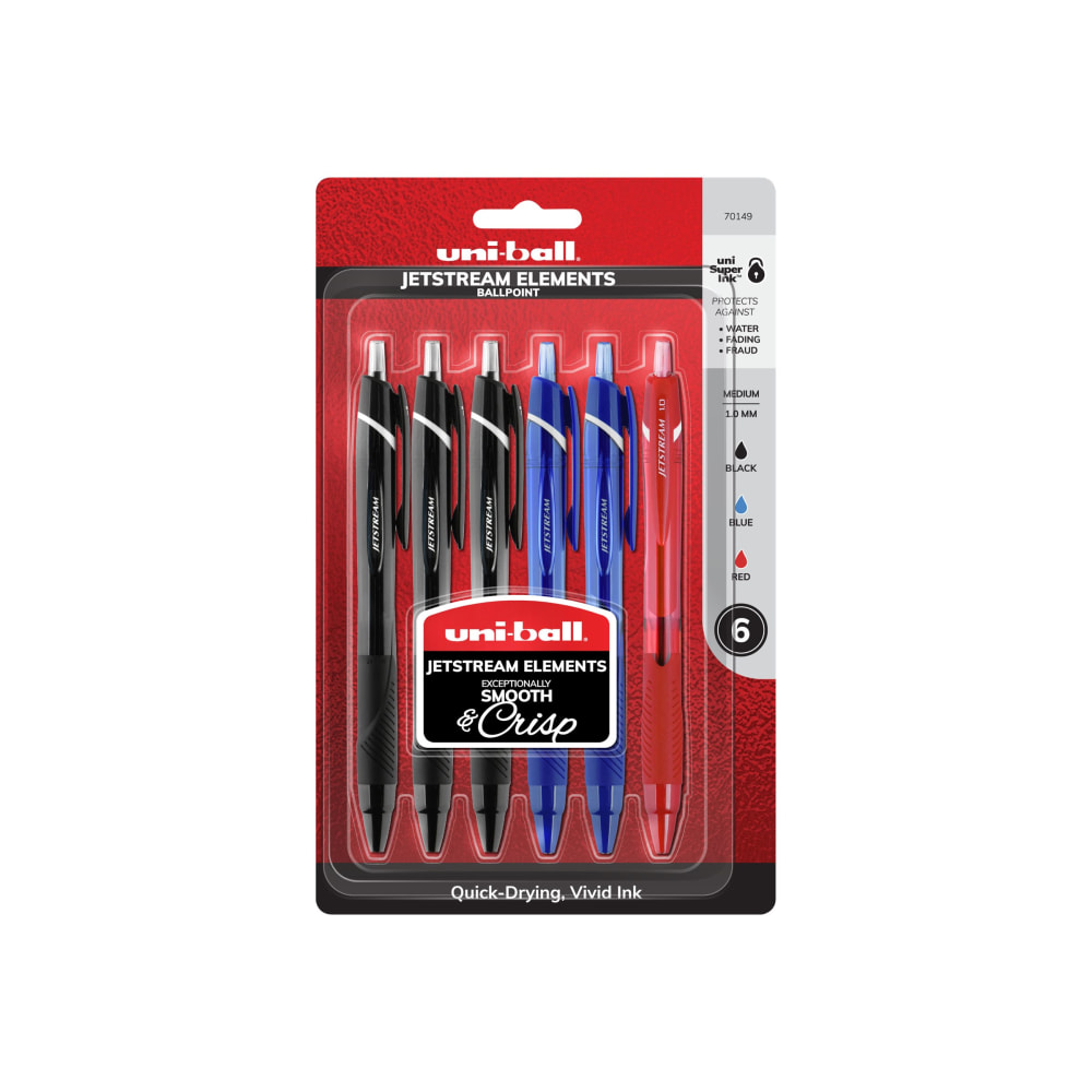 Uni-ball JETSTREAM ELEMENTS - Ballpoint pen - black, red, blue - 0.7 mm - medium - retractable (pack of 6) (Min Order Qty 5) MPN:70149