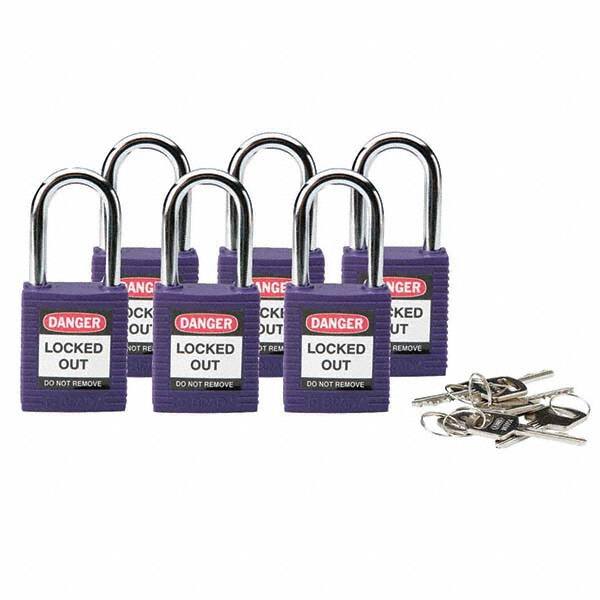 Lockout Padlock: Keyed Different, Key Retaining, Nylon, Nylon Shackle, Purple MPN:104916