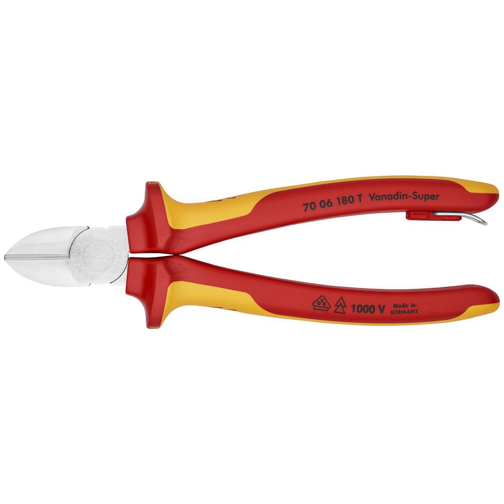 Cutting Pliers, Insulated: Yes , Overall Length (Inch): 5-1/2in , Head Style: Cutter, Diagonal , Cutting Style: Bevel , Handle Color: Red, Yellow  MPN:70 06 180 T