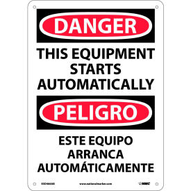 Bilingual Aluminum Sign - Danger This Equipment Starts Automatically ESD466AB