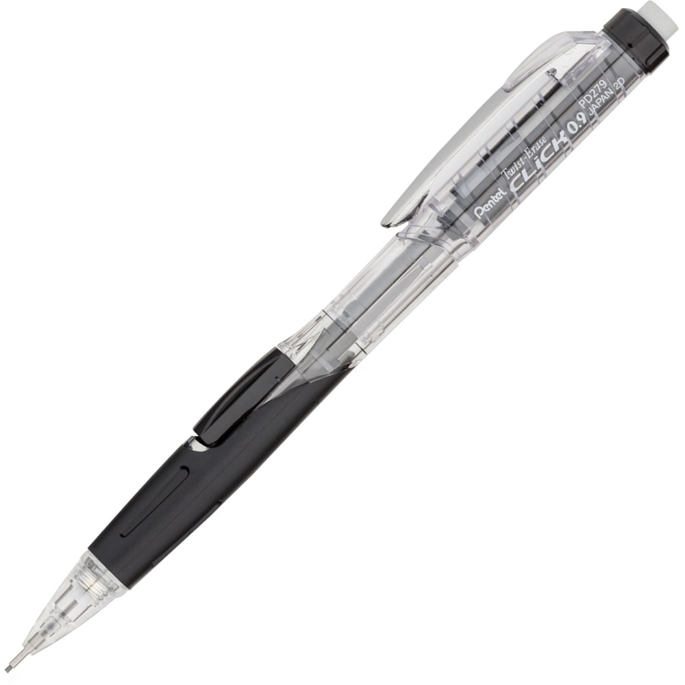 Pentel Twist-Erase Click Mechanical Pencils, #2 HB Lead, Bold Point, 0.9 mm, Transparent Black Barrel, Box Of 12 (Min Order Qty 3) MPN:PD279TABX