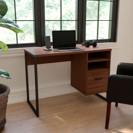 Flash Furniture Northbrook Rustic Coffee Wood Grain Computer Desk with Black Metal Frame -NJ-HD10168-GGNAN