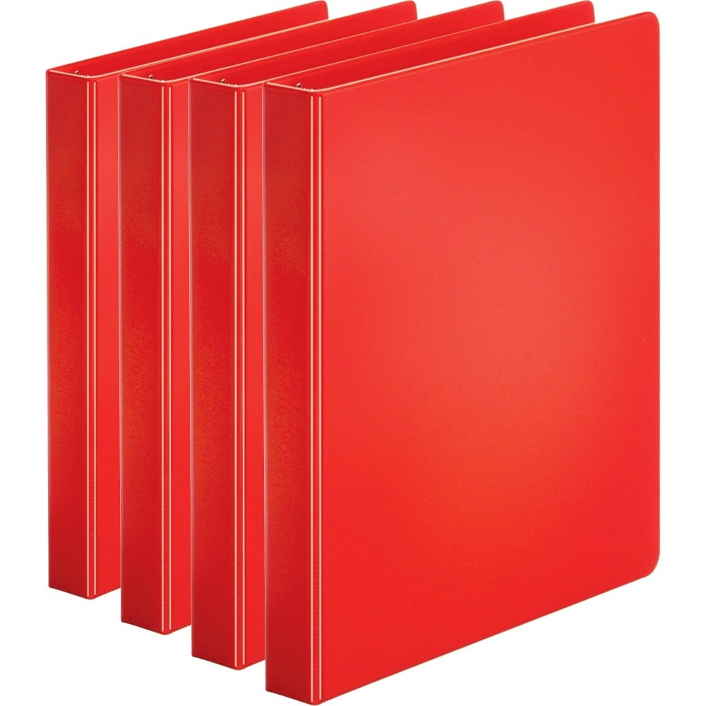 Business Source Basic Round Ring Binders, 1in Ring, 8 1/2in x 11in, Red, Pack Of 4 (Min Order Qty 4) MPN:BSN28550BD