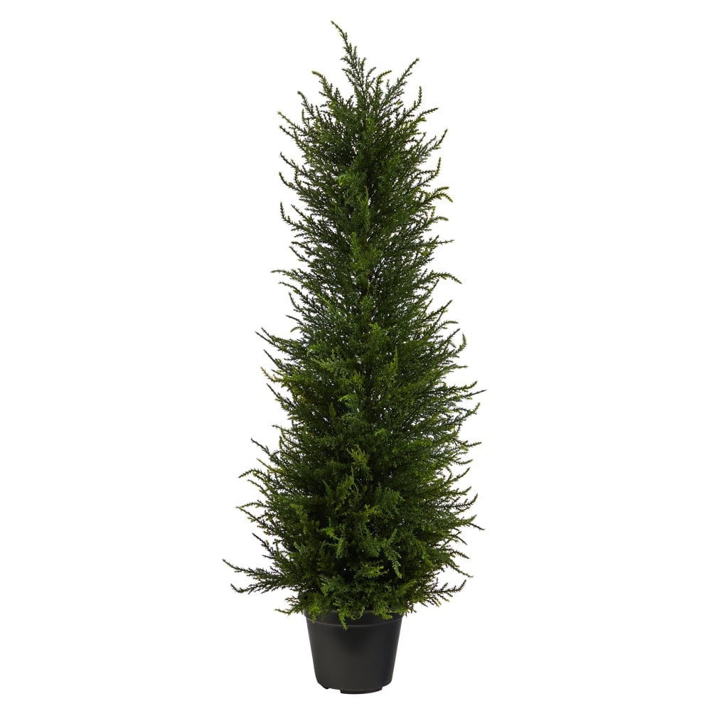 Nearly Natural Cypress Tree 2-1/2ftH Artificial Plant With Planter, 30inH x 7inW x 7inD, Green/Black MPN:T1706