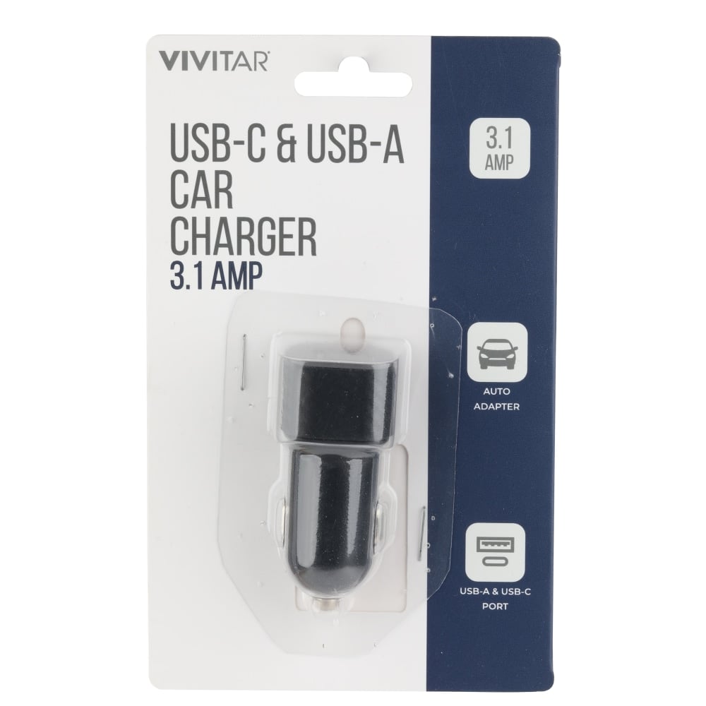 Vivitar USB-C And USB-A Car Charger, Black, NIL6003-BLK-STK-24 (Min Order Qty 11) MPN:NIL6003-BLK-STK-24