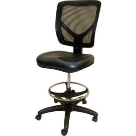 Shopsol™ Chair w/ Mesh Backrest Adjustable Footring & Hard Floor Casters Vinyl Black 1010817