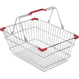 VersaCart ® Wire Shopping Basket 30 Liter w/ Red Plastic Grips Pack Qty of 20 Baskets -30L-WHB-RED-20203